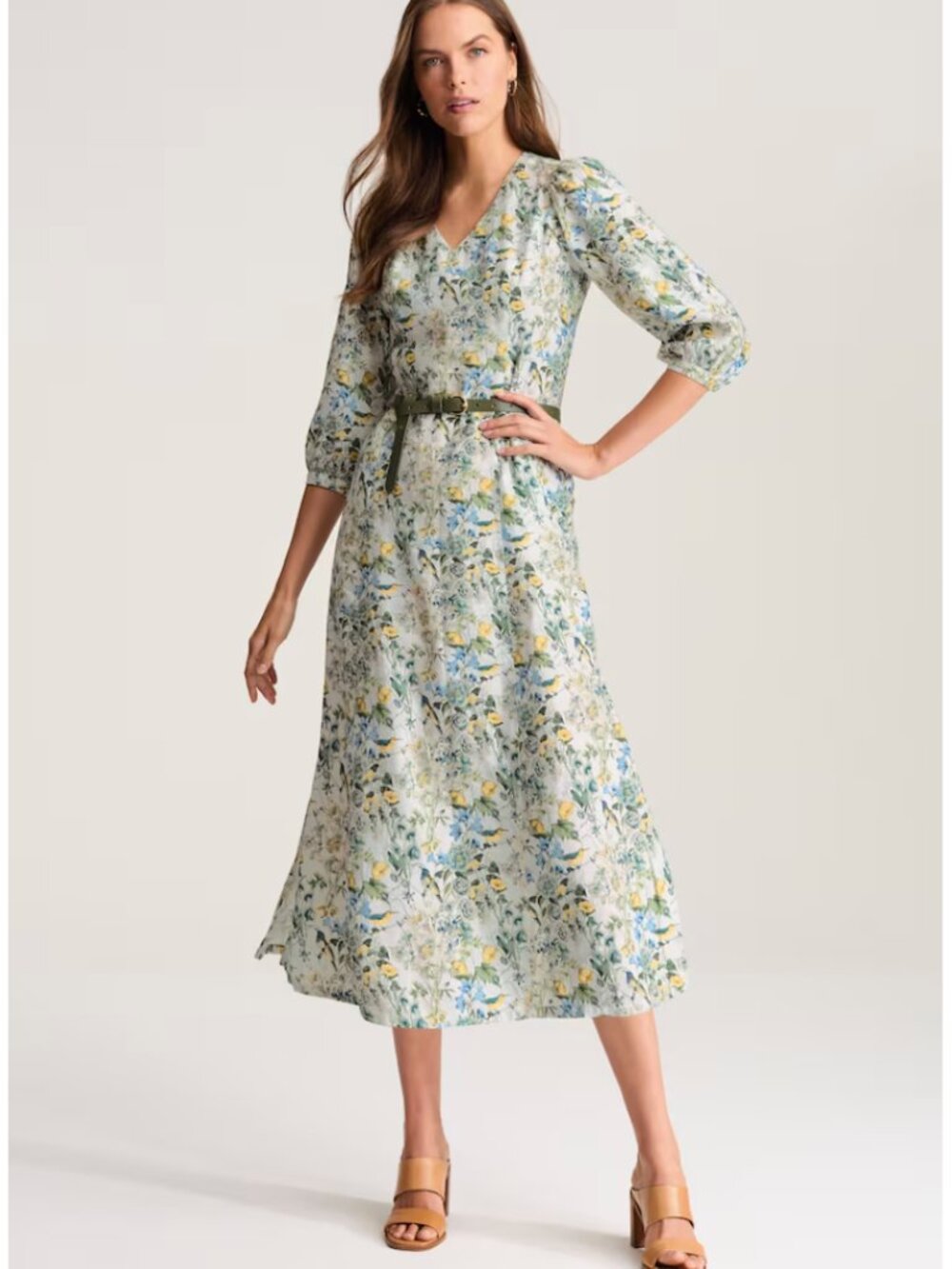 NWT J.jill Linen A-Line Maxi Dress Lucite Bird Utopia Floral Sz M